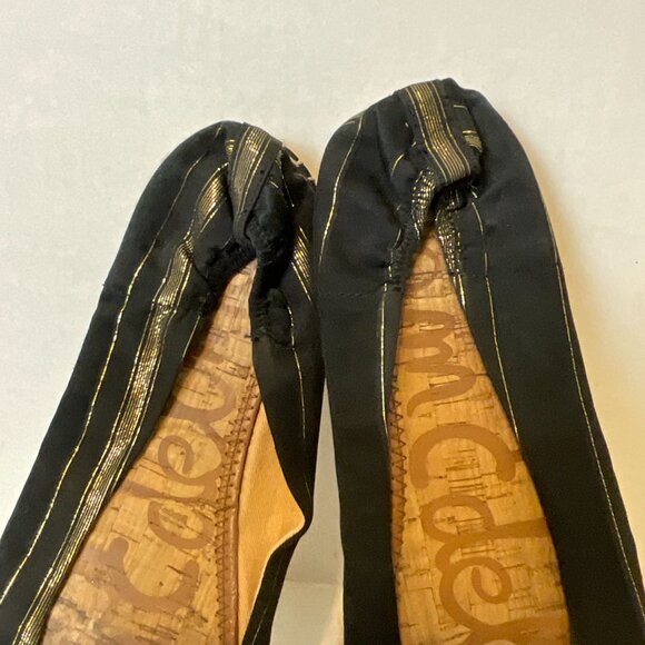 Sam Edelman Flats Woven Sides Black/Gold Stripe - Picture 3 of 10